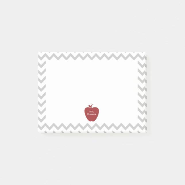 Bloco Post-it Notas da Cinza Red Apple Chevron Professor Post-it (Frente)