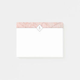 Bloco Post-it Notas de Mármore Dourado Elegante Monograma