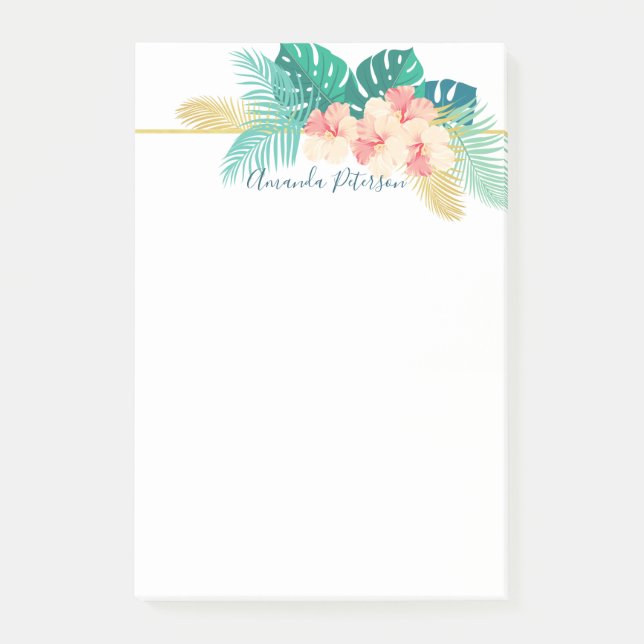 Bloco Post-it Notas de Posto do Hibiscus Dourado Elegante do Hav (Frente)