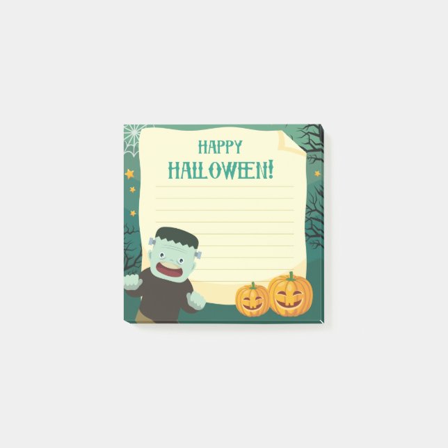 Bloco Post-it Notas do Feliz Halloween Monster 3" x 3" Pós-it® (Frente)