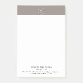 Bloco Post-it Notas do Monograma Brown Elegant Professional Post