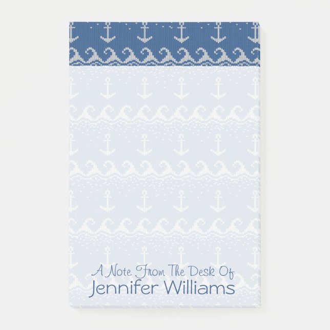 Bloco Post-it O teste padrão náutico | da malha adiciona seu (Frente)