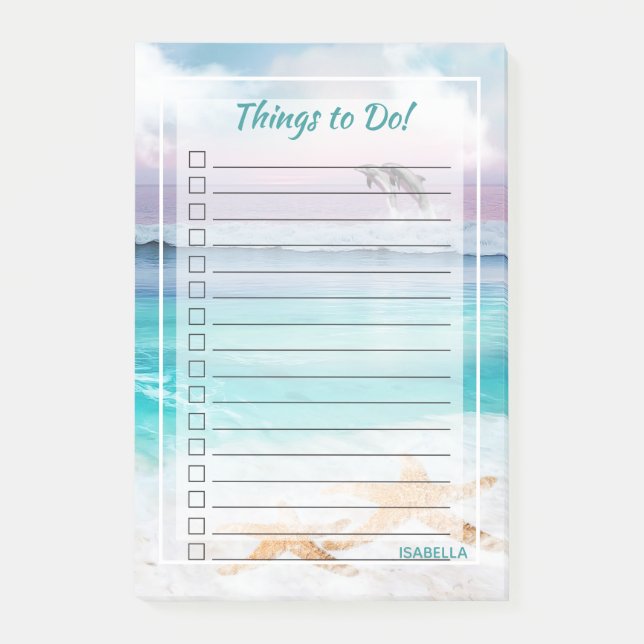 Bloco Post-it Ocean Beach Dolphins and Starfish - Coisas a Fazer (Frente)