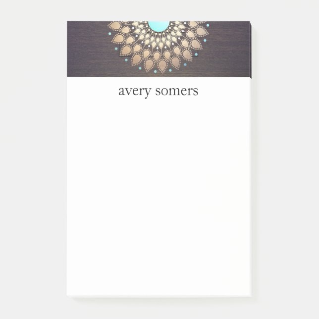 Bloco Post-it Olhar a madeira do Ornamentado Dourado Elegante Lo (Frente)