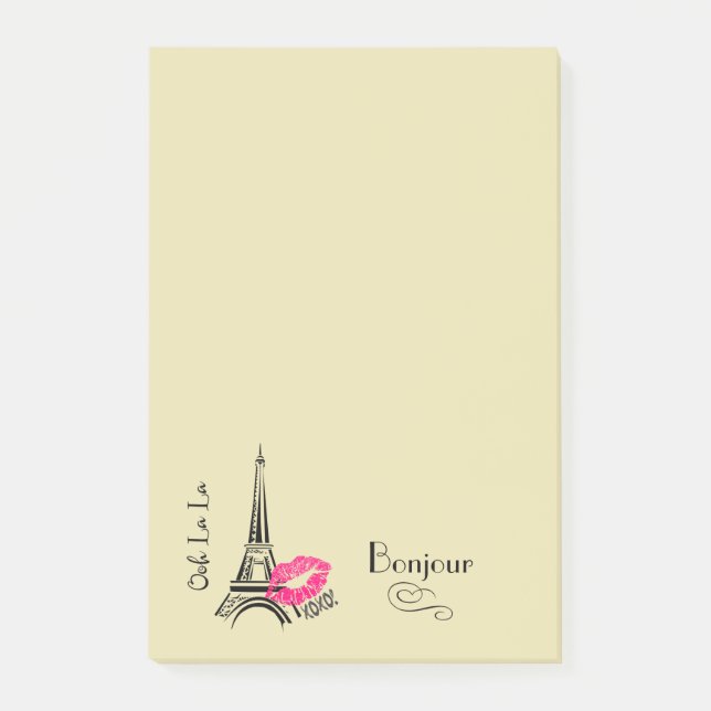 Bloco Post-it Ooh La La Paris Eiffel Tower Bonjour (Frente)