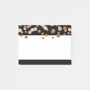 Bloco Post-it Ouro do FALSO e pontos cor-de-rosa do brilho