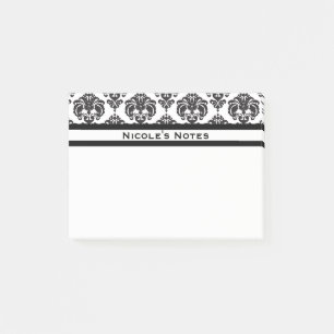 Bloco Post-it Padrão Damasco Preto e Branco Moderno Personalizad