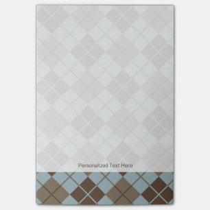 Bloco Post-it Padrão de Argyle em Azul e Taupe
