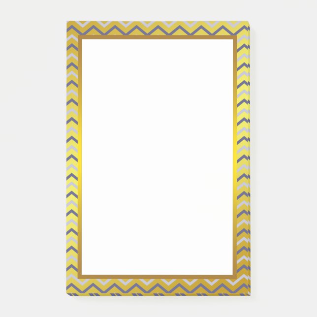 Bloco Post-it Padrão de Cinza Chevron Zigzag da folha de ouro (Frente)