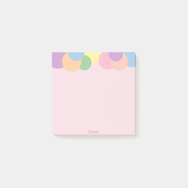 Bloco Post-it Padrão de Círculos Coloridos com Nome (Frente)