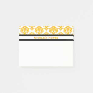 Bloco Post-it Padrão de Damasco Amarelo e Branco Moderno Persona