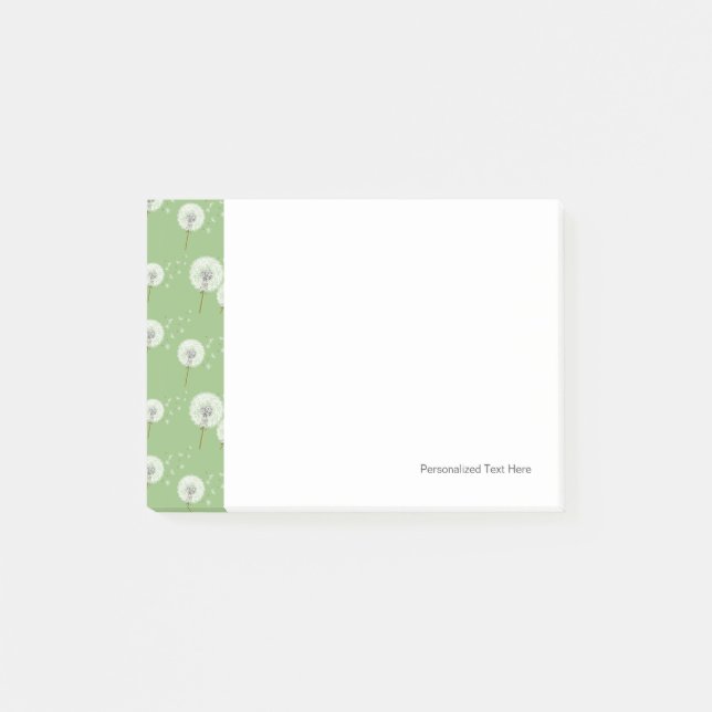 Bloco Post-it Padrão de Dandelion em tela de fundo verde (Frente)