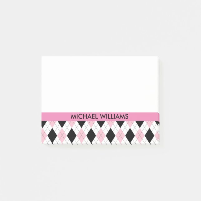 Bloco Post-it Padrão de Estilo Rosa e Preto com faixas Rosa (Frente)