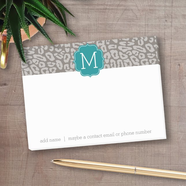 Bloco Post-it Padrão de Impressão de Leopardo Trendy com Aqua Mo (Personalized post-it notes with an area to add your name or other text)