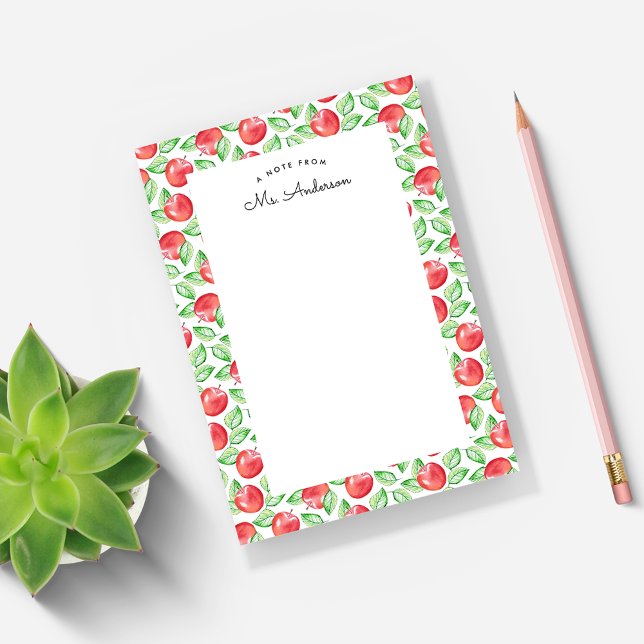 Bloco Post-it Padrão de Maçã de Aquarela | Personalizado (Criador carregado)
