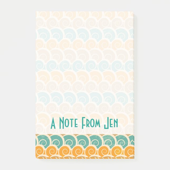 Bloco Post-it Padrão de Ondas de Aquarela| Adicione Seu Nome (Frente)