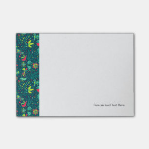 Bloco Post-it Padrão floral com aves de desenho