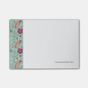 Bloco Post-it Padrão floral de desenho animado com aves