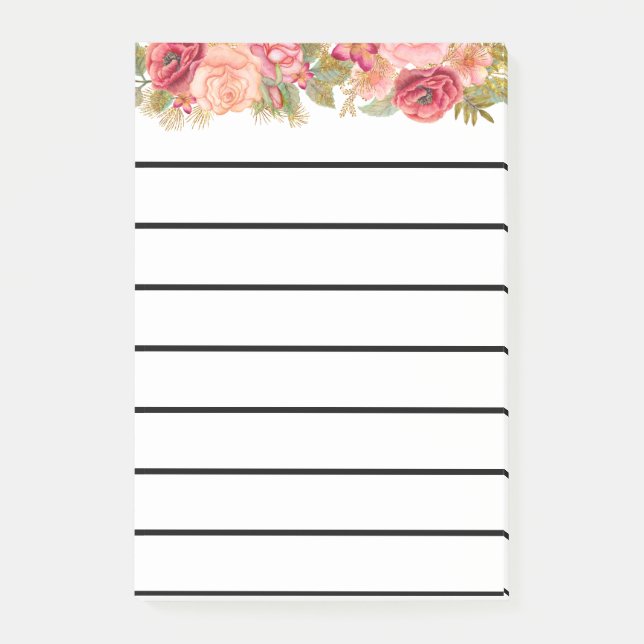 Bloco Post-it Padrão Floral em Aquarela (Frente)