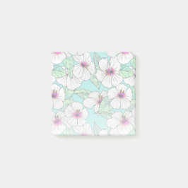Bloco Post-it Padrão Floral Tropical de Hibiscus Rosa e Branco