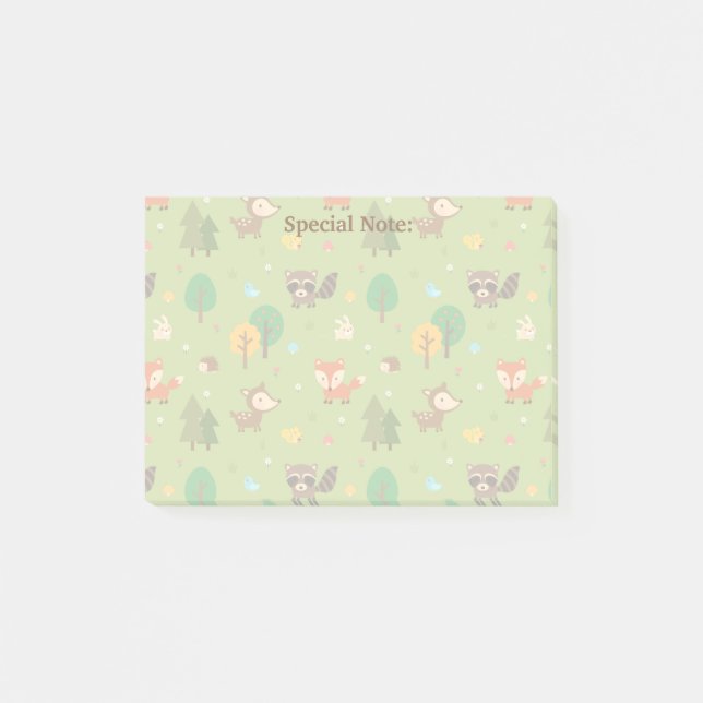 Bloco Post-it Padrão Fofo de Animais da Floresta Para Crianças (Frente)