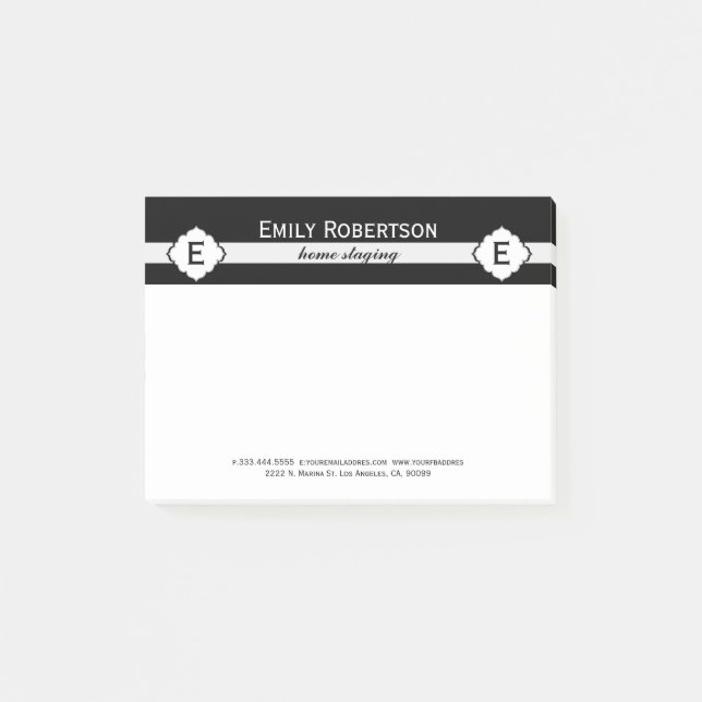 Bloco Post-it Padrão Geométrico de Stripes Pretas e Brancas (Frente)