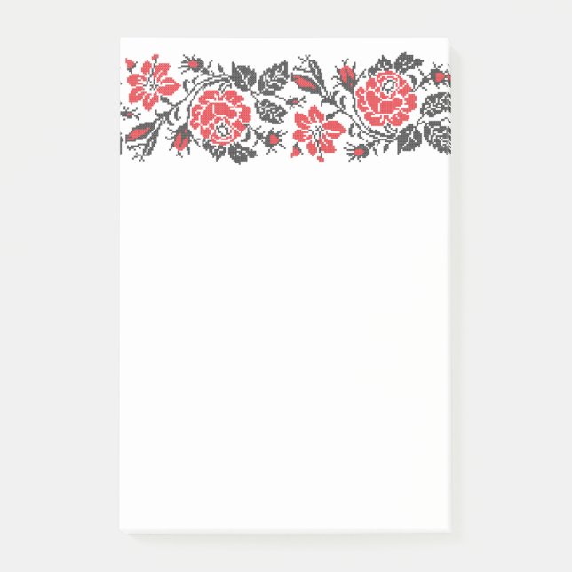 Bloco Post-it Padrão original de flores de rosa vermelha com pon (Frente)