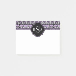 Bloco Post-it Padrão tribal preto roxo monograma