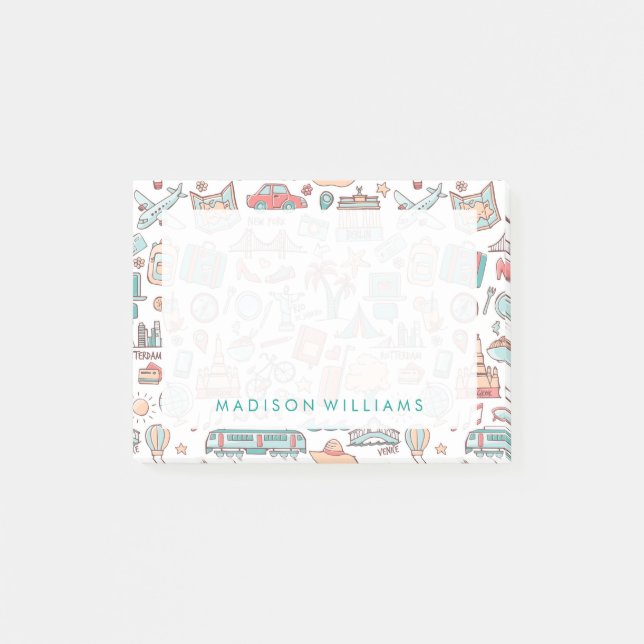 Bloco Post-it Padrão Turístico Pastel (Frente)