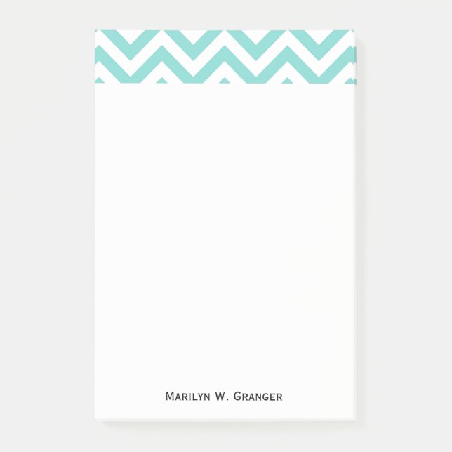 Bloco Post-it Padrão Turquoise Aqua White Large Chevron ZigZag (Frente)