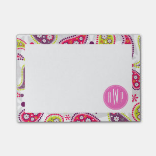 Bloco Post-it Paisley & monograma cor-de-rosa