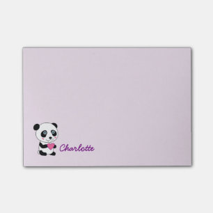 Bloco Post-it Panda bonito com coração cor-de-rosa um nome