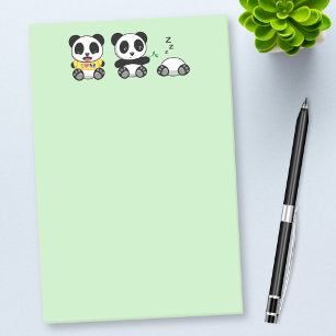 Bloco Post-it Pandas pequenas bonitos no verde
