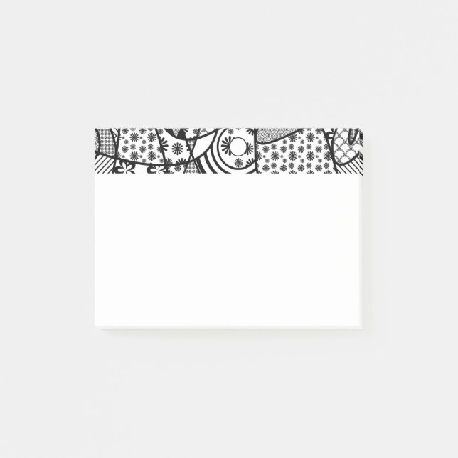 Bloco Post-it Patchwork Preto e Branco de Padrões 02 (Frente)