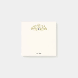 Bloco Post-it Pavões Vintage Monograma Dourado Falso Marfim BG