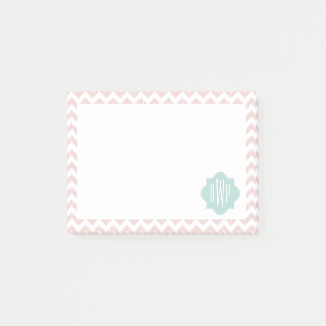 Bloco Post-it Peach Chevron Ikat Monogrammed Posta Notas (Frente)