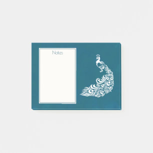Bloco Post-it Peacock Branco sobre Na moda de Arte Negra Teal De