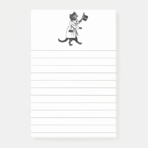 Bloco Post-it Pegajoso alinhado do chapéu alto do vintage gato