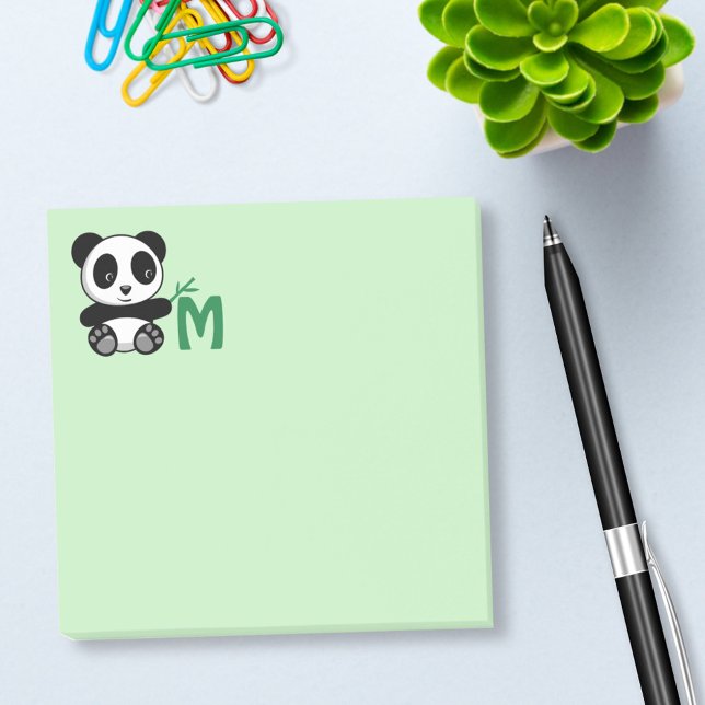 Bloco Post-it Pequeno Panda Bonito com Monograma Bamboo Stick (Criador carregado)