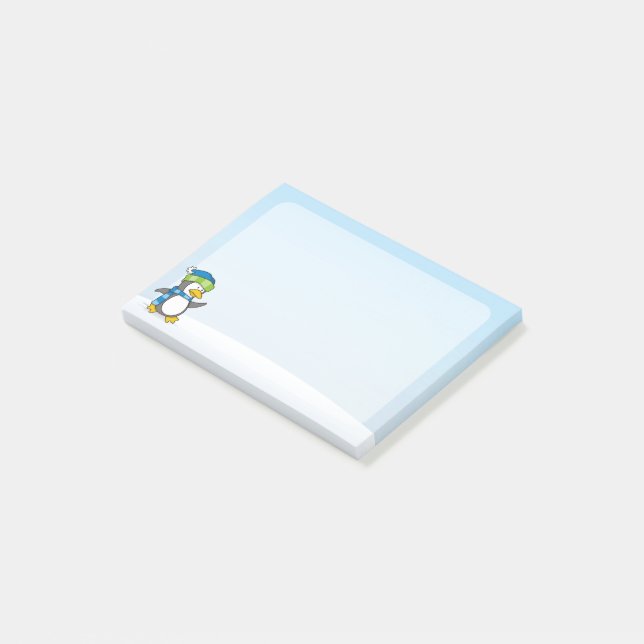 Bloco Post-it Pequeno pinguim andando na neve (Inclinado)