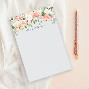 Bloco Post-it Pessegueiro e branco aquarela floral