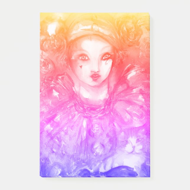 Bloco Post-it PIERROTA COM CAT / Mardi Gras Mascarada (Frente)