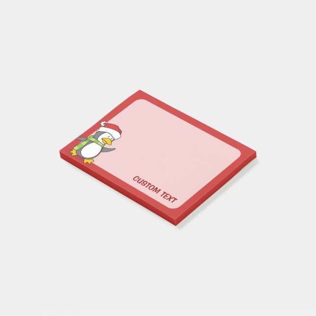 Bloco Post-it Pinguim de Natal andando na neve (Inclinado)