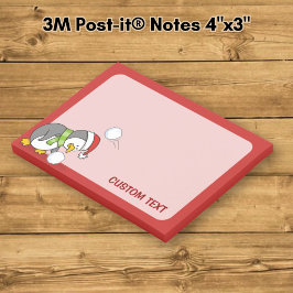 Bloco Post-it Pinguim de Natal pegando uma bola de neve