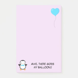 Bloco Post-it Pinguim Fofo c/ Gravata Borboleta Azul e Balão de