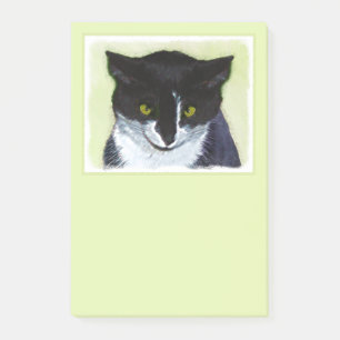 Bloco Post-it Pintura de Gato Tuxedo - Arte de Gato Original Cus