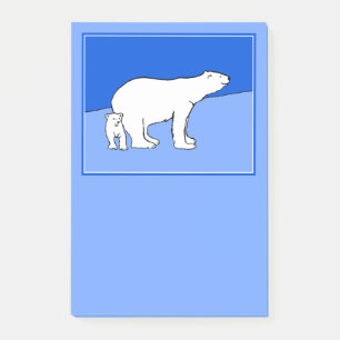 Bloco Post-it Pintura de Polar Bear Mãe e Cubo - Arte da Vida S