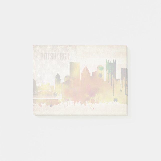 Bloco Post-it Pittsburgh, skyline da cidade da aguarela do PA | (Frente)