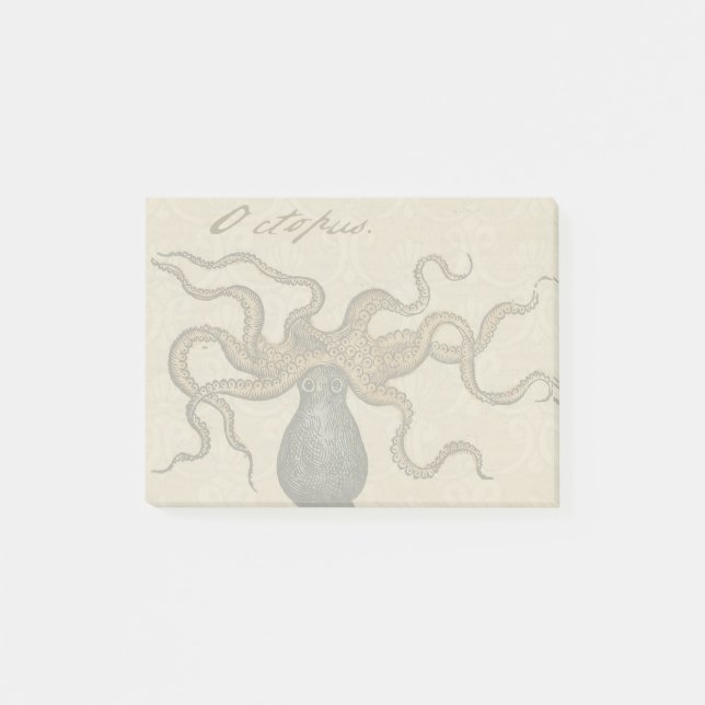 Bloco Post-it Polvo Kraken Antigo Marinho Costeiro Vida Selvagem (Frente)