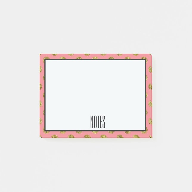 Bloco Post-it Pontos Glam e cor-de-rosa Dourados chiques (Frente)